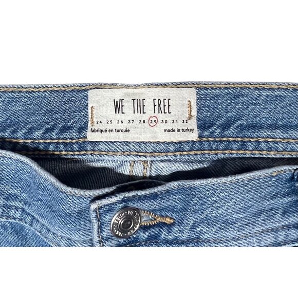 Free People Women Jeans 29 High Rise Wide Leg Blue Distressed Chewed Hem - Picture 7 of 15